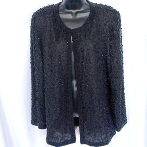 Vintage Cote d' Azur Silk Beaded Jacket, 24" pit to pit , 28" long, hook closure